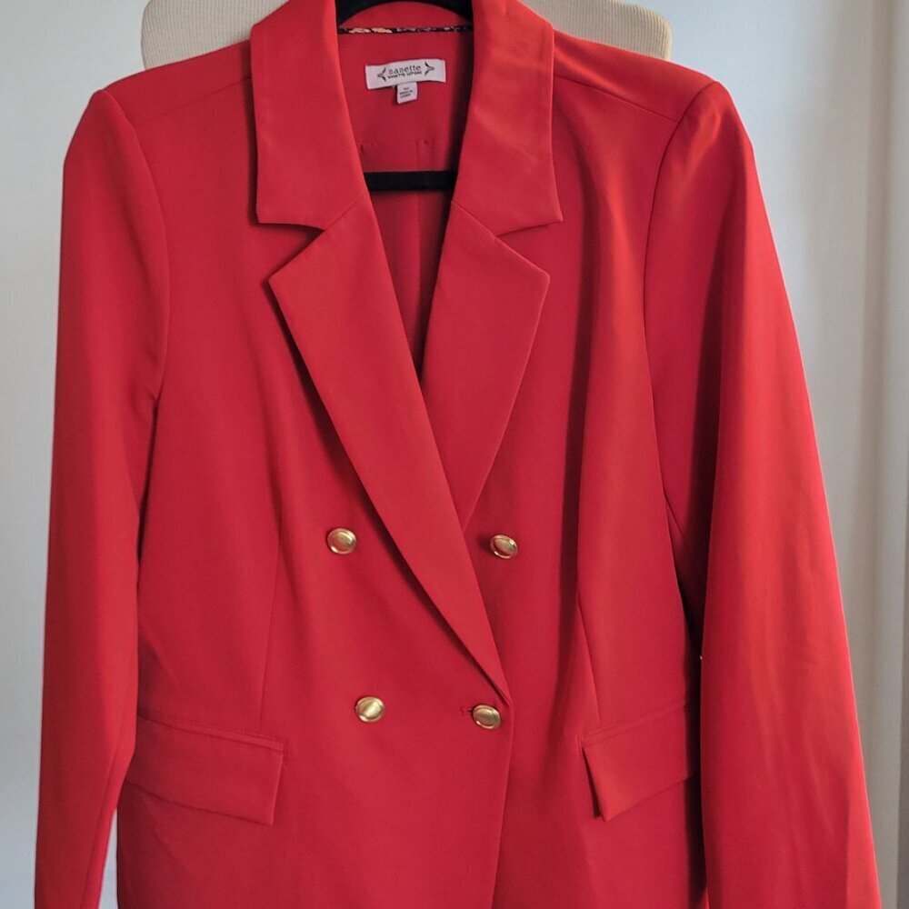 Nanette Lepore Red Double-Breasted Blazer w/Decorative Buttons Cuffs (Size: 12) - Picture 6 of 16